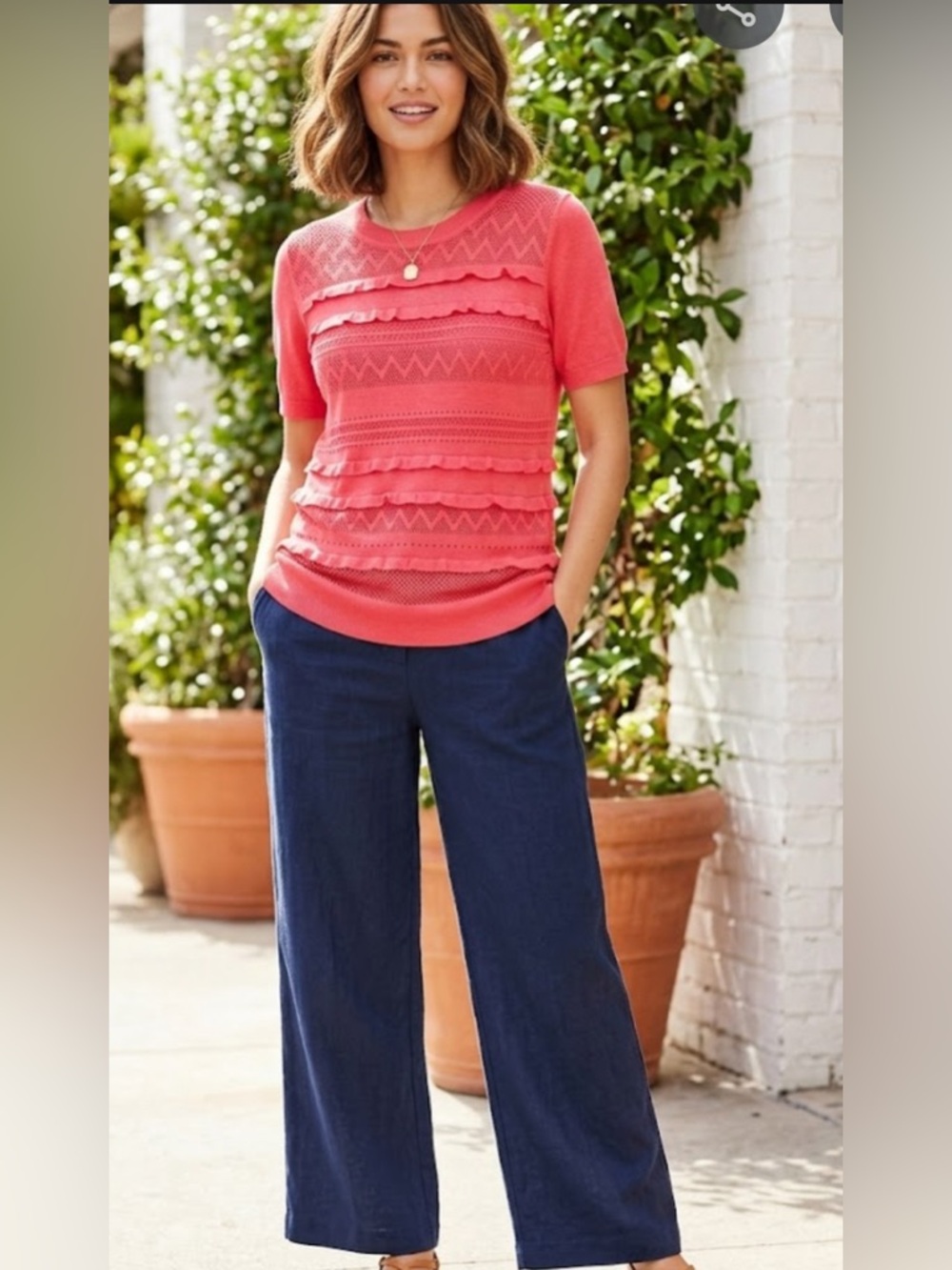Banana Republic Pink Ruffle Knit Sweater